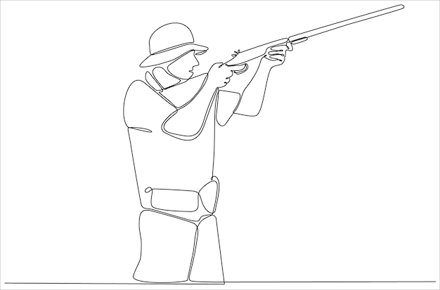 Continuous line drawing of a man holding a gun vector premium vector illustration Premium Vector