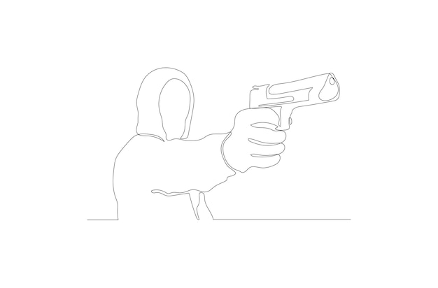 Continuous line drawing of a man holding a guns vector illustration Premium vector