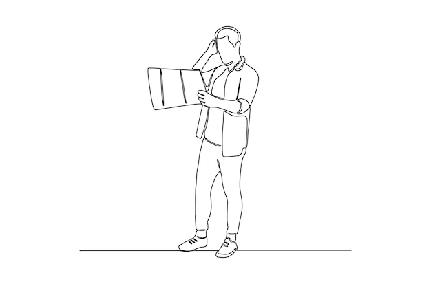 Continuous line drawing of a man looking for direction vector illustration Premium Vector