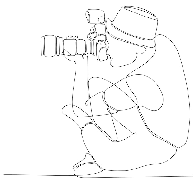 continuous line drawing man making photo with camera