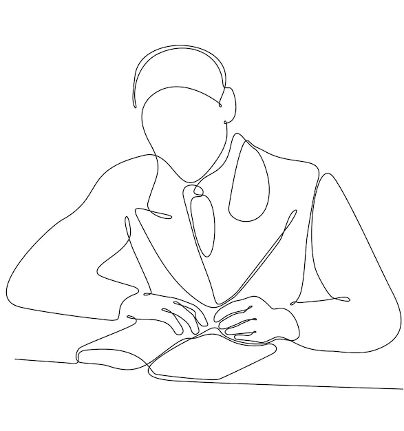 continuous line drawing man reading a book