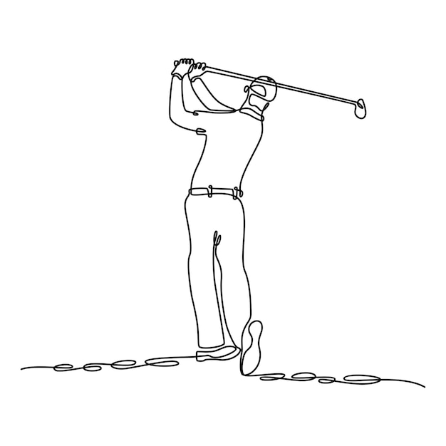 continuous line drawing of a man shooting in a golf game vector illustration