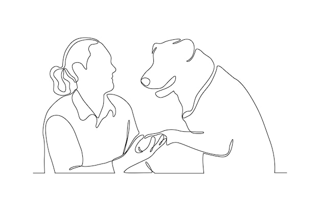 Continuous line drawing of a man with her dog vector illustration Premium Vector