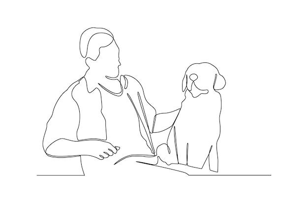 Continuous line drawing of a man with her dog vector illustration Premium Vector