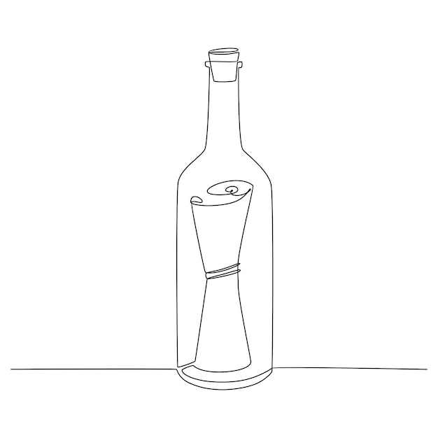 Continuous line drawing of message in bottle vector illustration