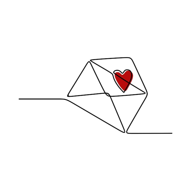 continuous line drawing of message box with heart symbol