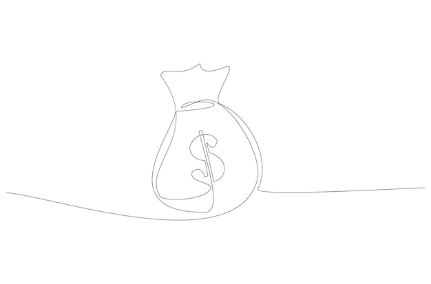 Continuous line drawing of money bag with dollar currency sign vector illustration Premium Vector