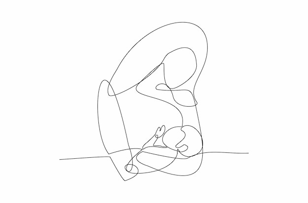 Continuous line drawing of a mother breastfeeding her baby vector illustration Premium Vector