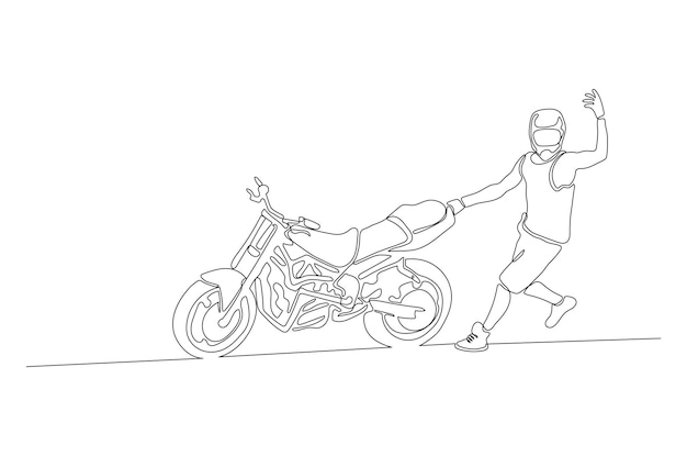 Continuous line drawing of a moto freestyle rider showing skill illustration vector Premium vector