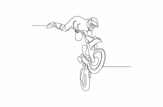 Continuous line drawing of motocross with freestyle vector illustration Premium Vector