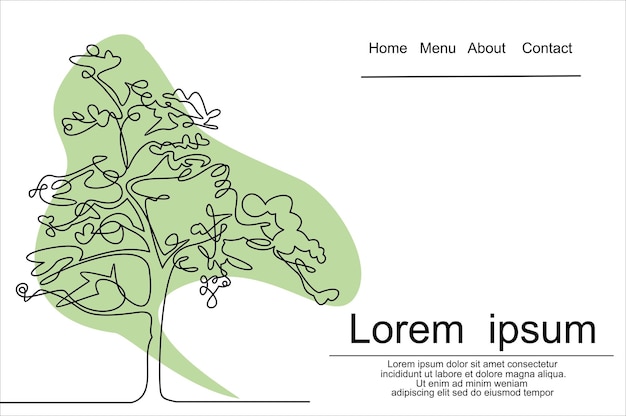 continuous line drawing of nature tree illustration