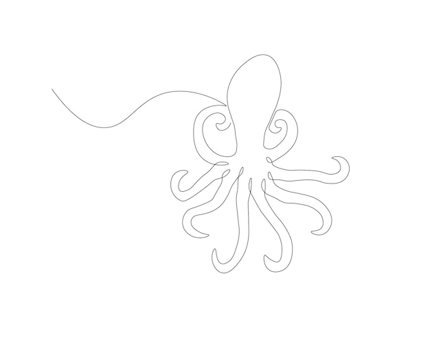 Continuous line drawing of octopus One line of cephalopod Marine animal concept continuous line