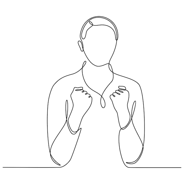 continuous line drawing of a passionate business woman showing a successful gesture vector