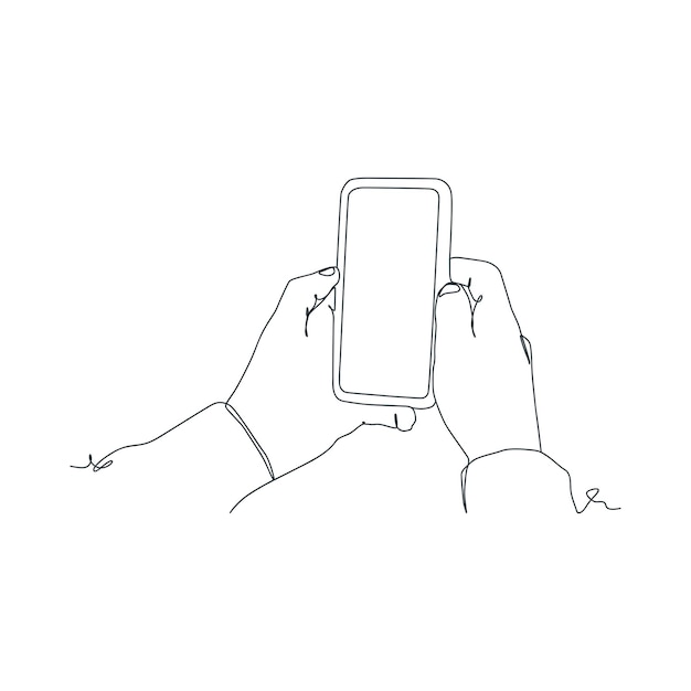 Continuous line drawing of person holding smartphone hand holding smartphone