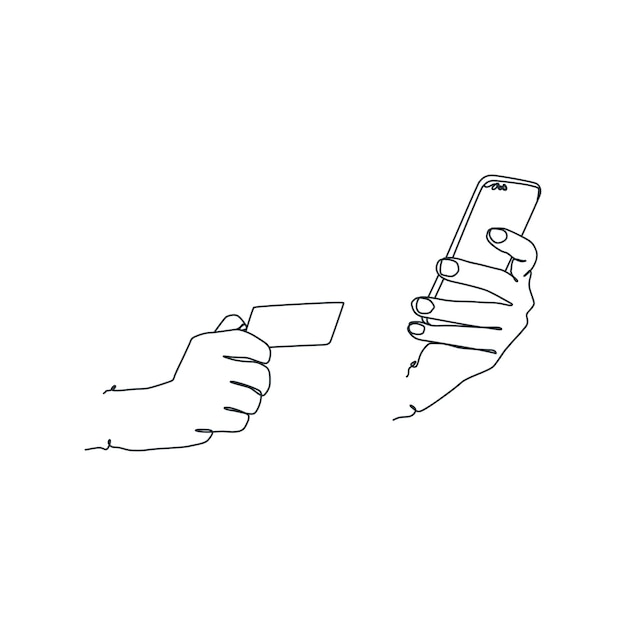 Continuous line drawing of person holding smartphone hand holding smartphone