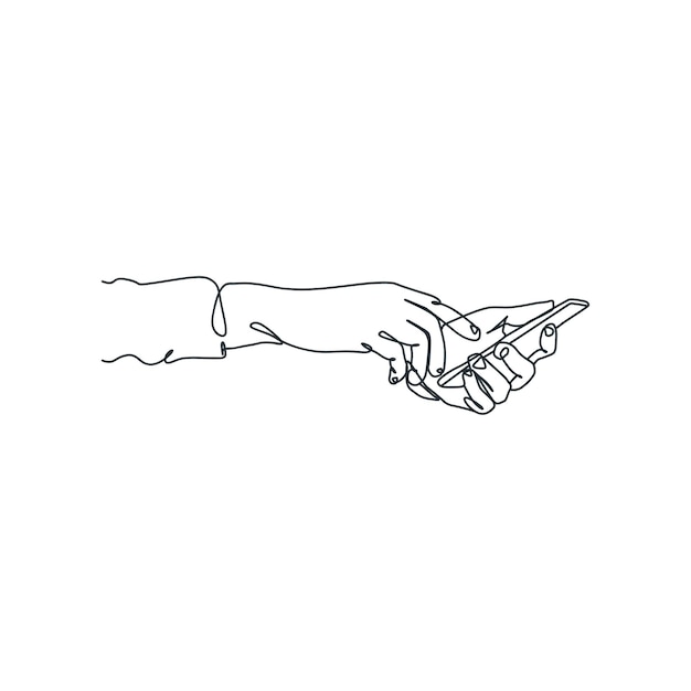 Continuous line drawing of person holding smartphone hand holding smartphone