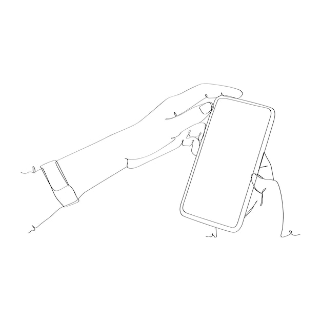 Continuous line drawing of person holding smartphone hand holding smartphone