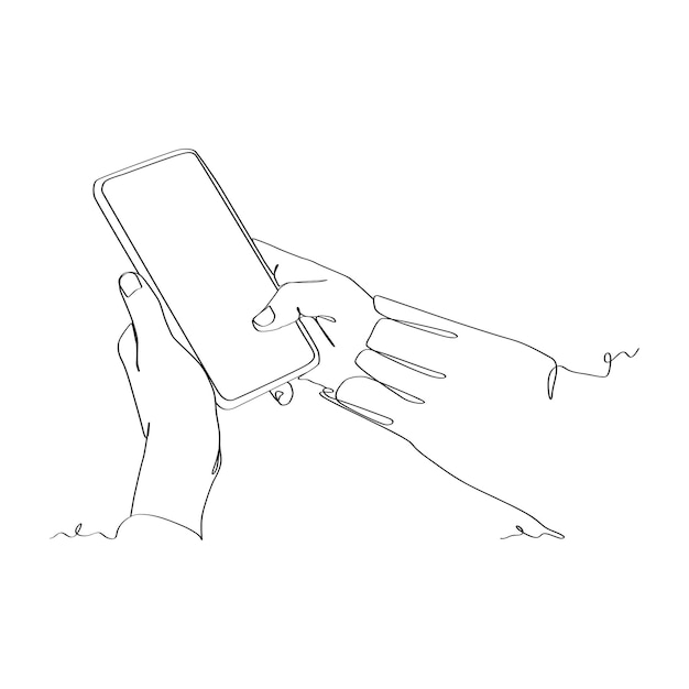 Continuous line drawing of person holding smartphone hand holding smartphone