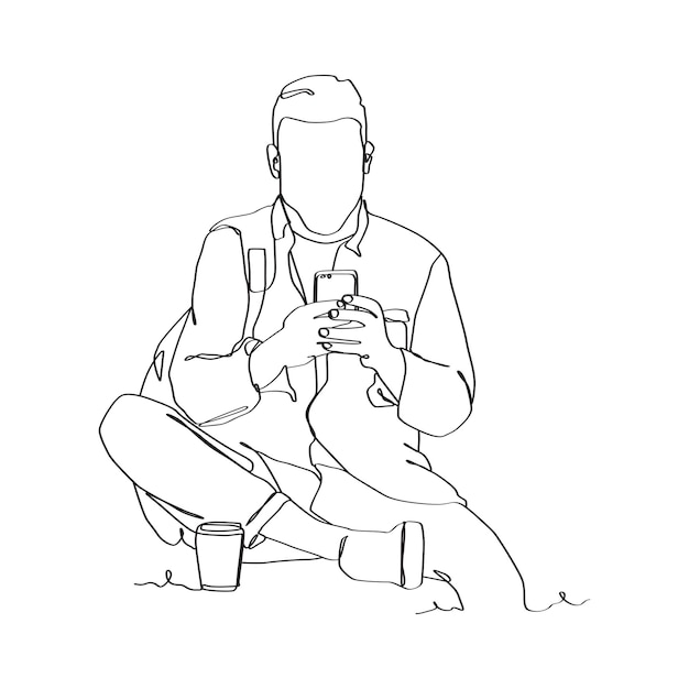 Continuous line drawing of person holding smartphone hand holding smartphone