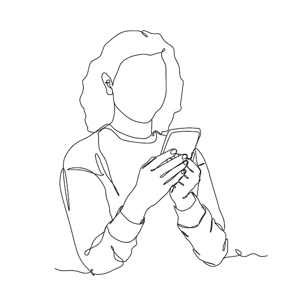 Continuous line drawing of person holding smartphone