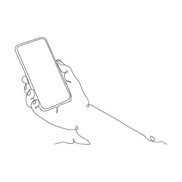 Vector continuous line drawing of person holding smartphone