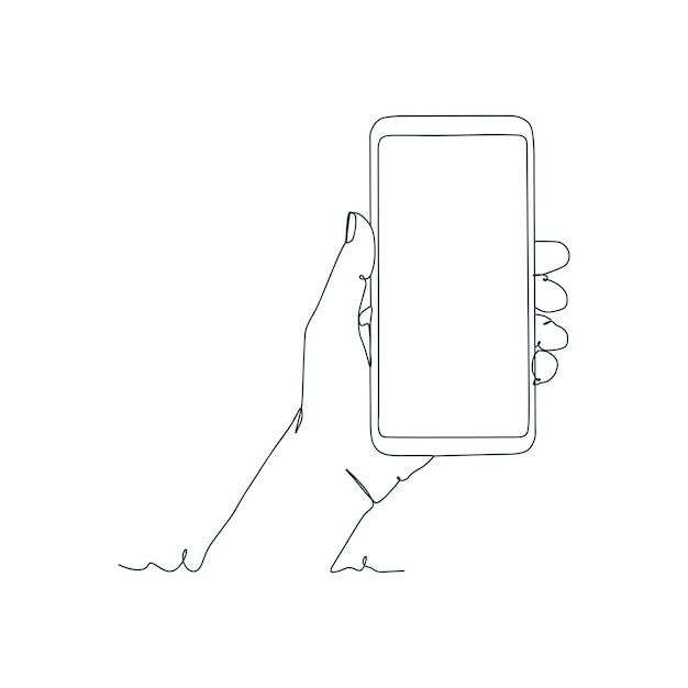 Continuous line drawing of person holding smartphone