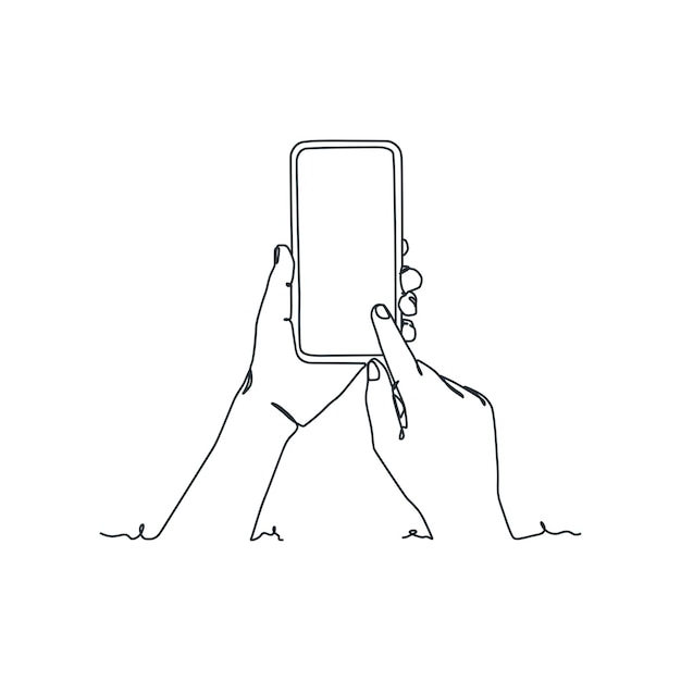 Continuous line drawing of person holding smartphone