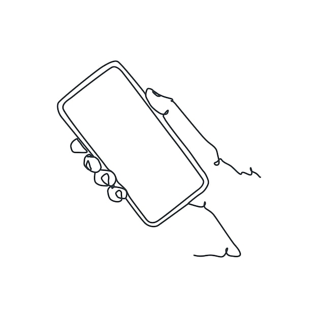 Continuous line drawing of person holding smartphone