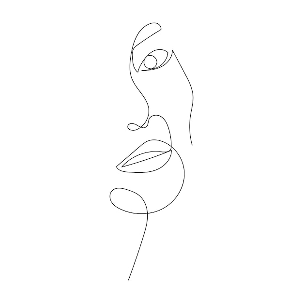 Continuous line drawing of portrait of a beautiful Woman's face Minimalism art