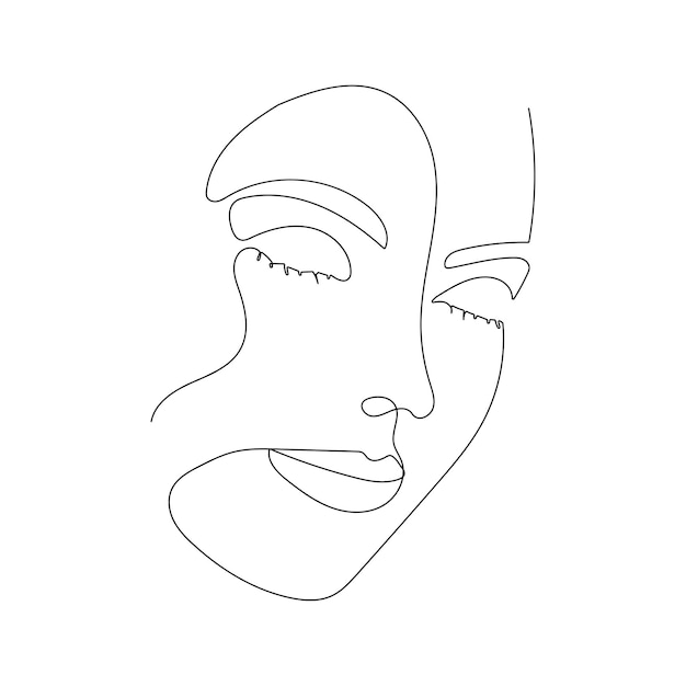 Continuous line drawing of portrait of a beautiful Woman's face Minimalism art