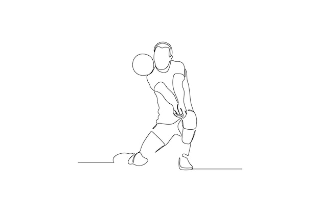 Continuous line drawing potrait of a volleyball player on arena vector illustration Premium vector