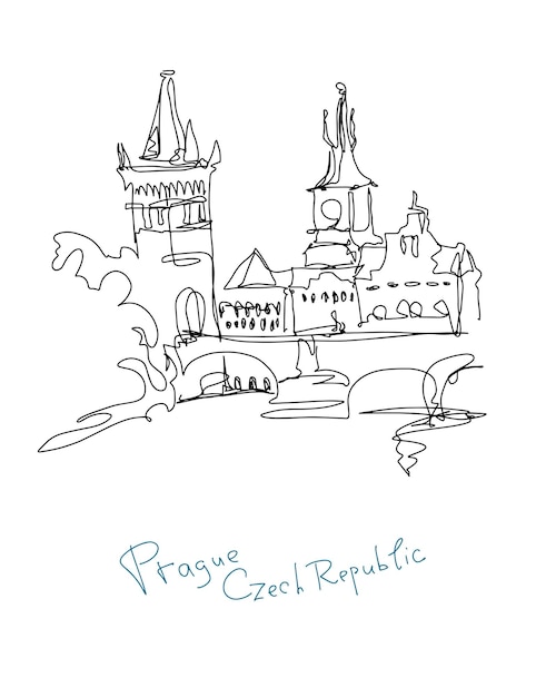 Continuous line drawing of Prague Czech Republic