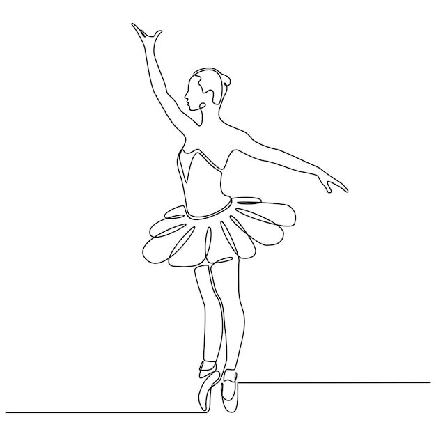 continuous line drawing of professional ballerina dancer in tutu skirt vector illustration