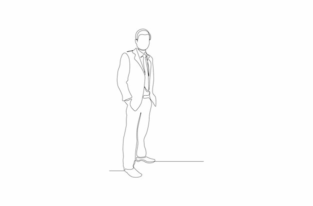 Continuous line drawing of professional businessman with suit vector illustration Premium Vector