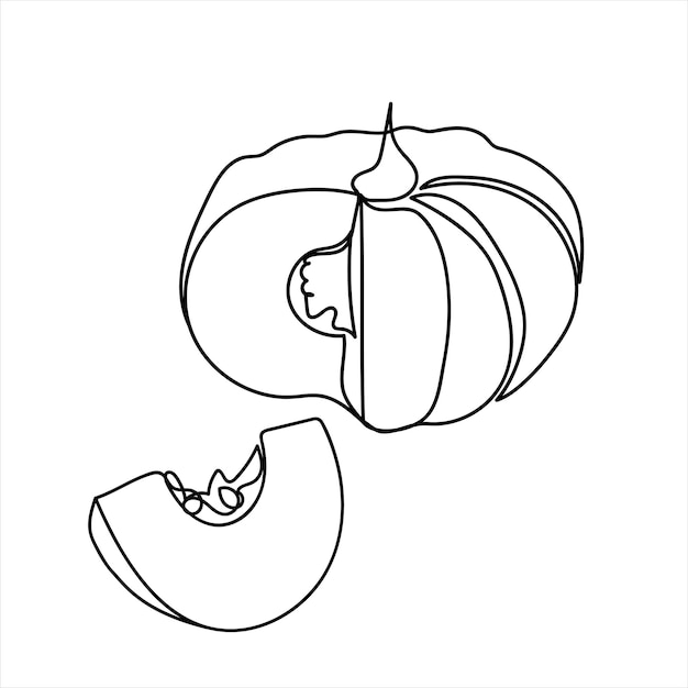 Continuous line drawing pumpkin. Cut pumpkin with a piece. Minimalist art