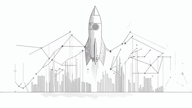 Vector continuous line drawing of rocket launch ship