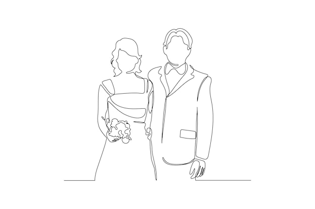 Continuous line drawing of a romantic pose of wedding couple vector illustration Premium vector