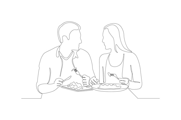 Continuous line drawing of a romantism dinner couple vector illustration Premium vector