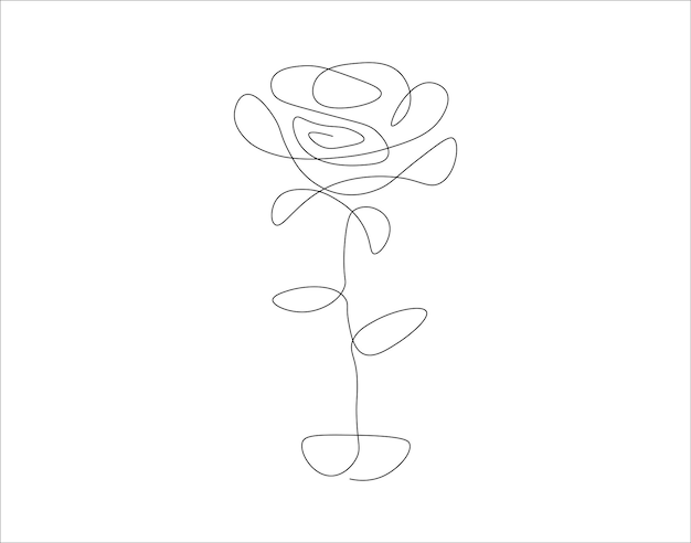 Continuous Line Drawing Of Rose One Line Of Rose Rose Continuous Line Art Editable Outline