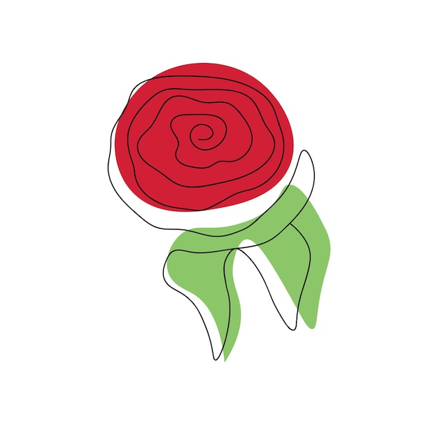 Continuous line drawing of a rose with colored shapes