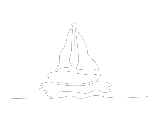 Continuous line drawing of sailboat One line of sailboat Sailboat for vacation concept continuous line art Editable outline