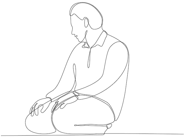 continuous line drawing of silhouette design of a man sitting in prayer premium vector