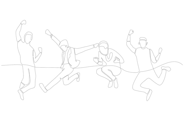 continuous line drawing of some people are dancing happily vector illustration Premium Vector