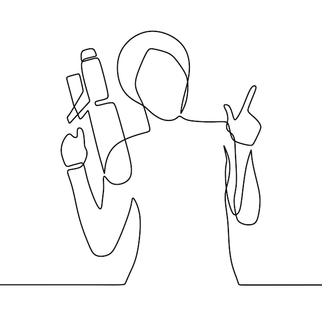 continuous line drawing on someone holding a gun