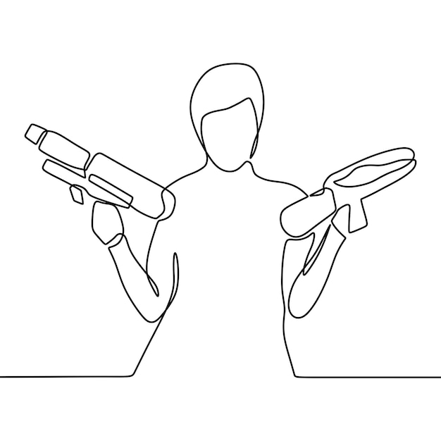 continuous line drawing on someone holding a gun