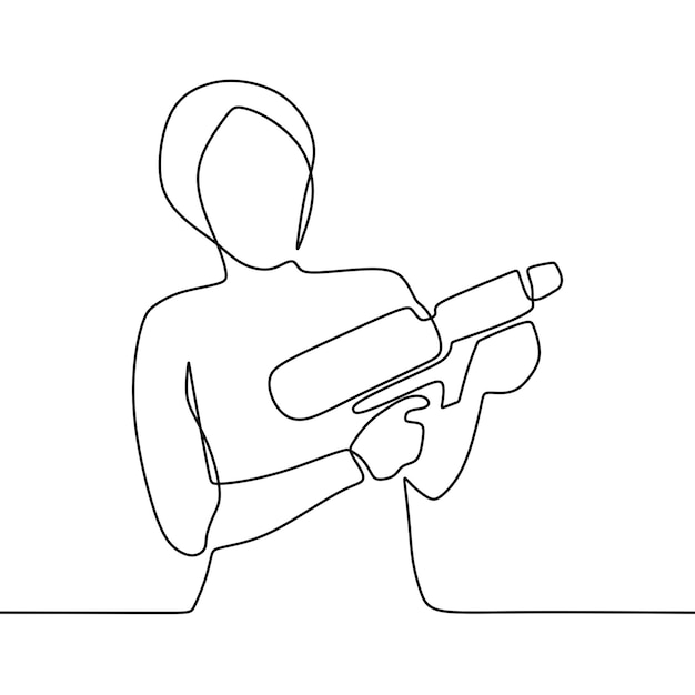 continuous line drawing on someone holding a gun