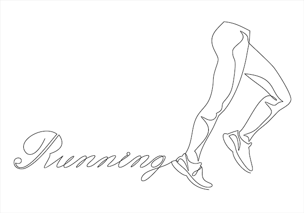 Continuous line drawing. Sport running woman on white background. Vector illustration