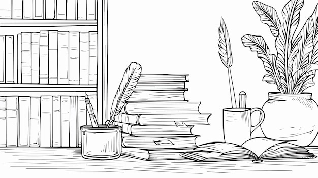 Continuous Line Drawing of Stack of Books