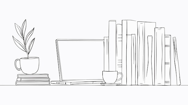 Continuous Line Drawing of Stack of Books