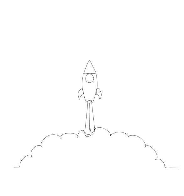 Continuous line drawing. Start rocket icon. Vector illustration.